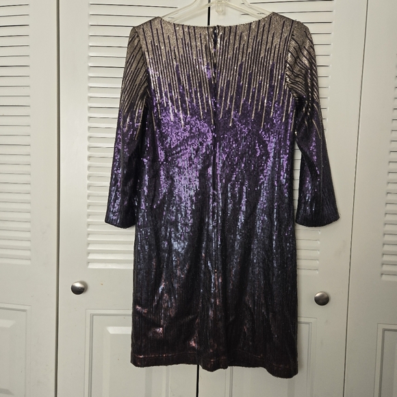 Tadashi Shoji Purple/Gold Sequin Mini Dress Size 8 - Picture 3 of 8